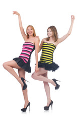 Happy girls isolated on white