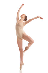 young modern ballet dancer isolated on white background