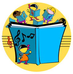 cartoon kids with musical book