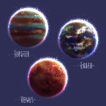 Vector set with three Solar System planets