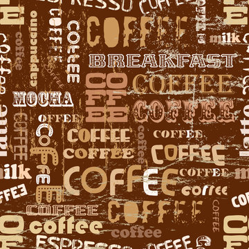 coffee seamless pattern, tag cloud, vector illustration