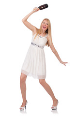 Naklejka premium Beautiful woman in white dress isolated on white