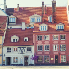 Colorful buildings with shops and cafes in centre of Riga
