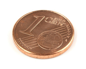Single one euro cent coin isolated on white background - obrazy, fototapety, plakaty