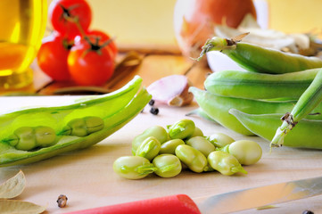 Green beans on a cutting board