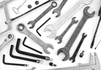 Collection of tools on a light background