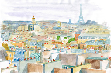 Naklejka premium city of Paris in watercolor