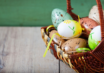 Easter decoration with eggs and cute lamb and bunny