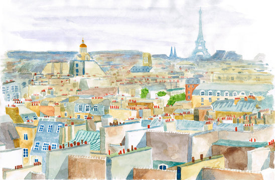 city of Paris in watercolor