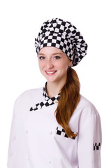 Female chef isolated on white