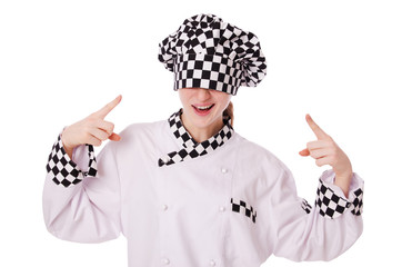 Female chef isolated on white
