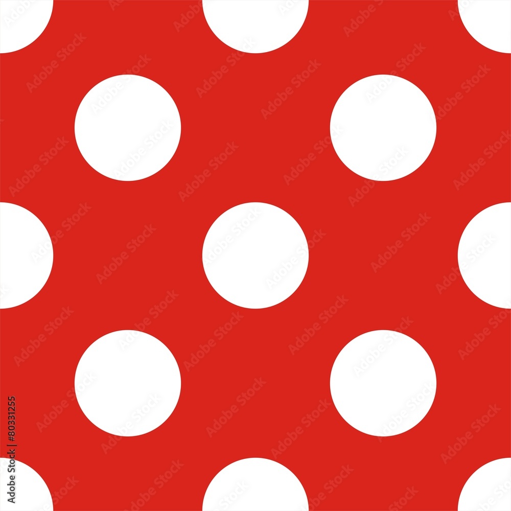 Poster tile vector pattern with white polka dots on red background