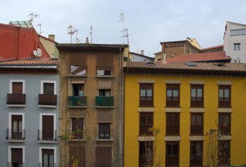 facades of houses in spanish pamplona.