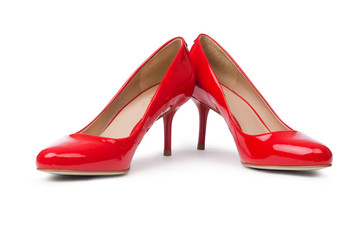 Red woman shoes isolated on the white background