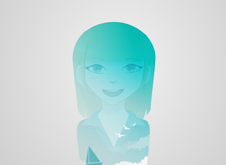 Double exposure girl: Sea background