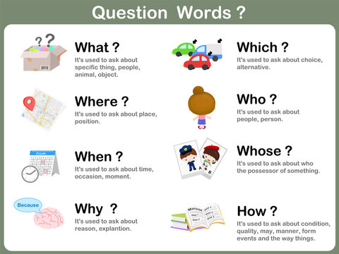 Question Word Flashcards with Picture for kids