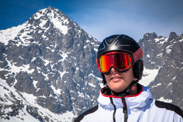 Fototapeta na wymiar Skier at High Tatras mountains, Slovakia