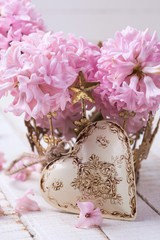 Postcard with elegant hyacinths  flowers