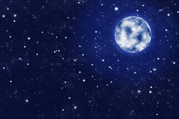 Fototapeta na wymiar leuchtender Vollmond an klarem Sternen Himmel, Hintergrund