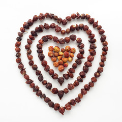 Dry rose hips on white background