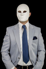 businessman in suit wearing mask, business power