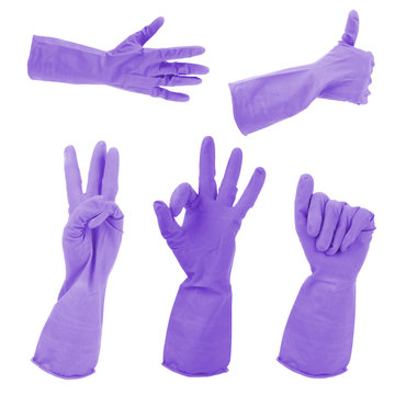 Purple Gloves Gestures, Isolated On White