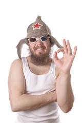 bearded man in swimming goggles and hat - 80338816
