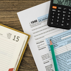 U.S. individual income tax return form 1040 with calendar