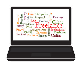 Freelance word cloud on laptop screen