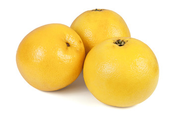 Three whole grapefruits on white background