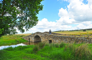 Peregrinos, puente romano, Camino de Santiago, España