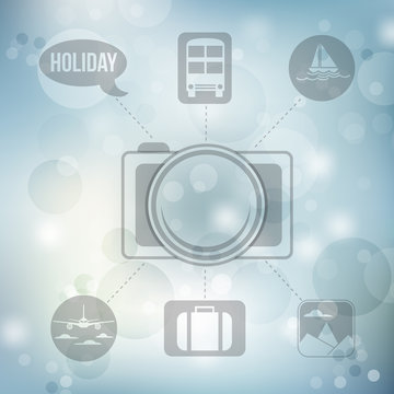 Set of flat design concept icons for holiday and travel on blurr