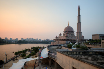 Putra Mosque, Putrajaya, Malaysia on sunset moment