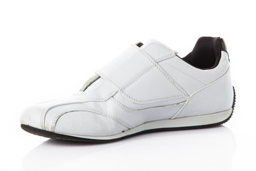 White sports shoes. Closeup. Isolated on white.