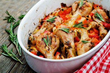 chicken baked with rosemary and vegetables