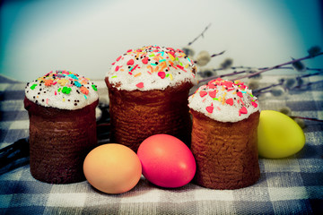 Easter baked cakes and color eggs