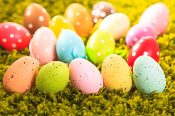 Easter eggs on the grass