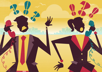 Business People Argue over the Telephone.