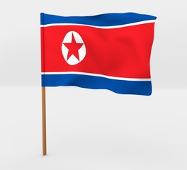 North Korea isolated windy flag on a brown mast 3d illustration