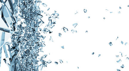 Abstract Illustration of Broken Blue Glass into Pieces isolated on white background - obrazy, fototapety, plakaty