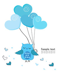 Cute owl with hearts balloon greeting card