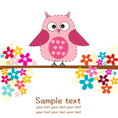 Cute owl with flowers baby girl shower greeting card