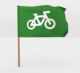 Fototapeta premium Bicycle symbol isolated windy green flag on mast 3d illustration
