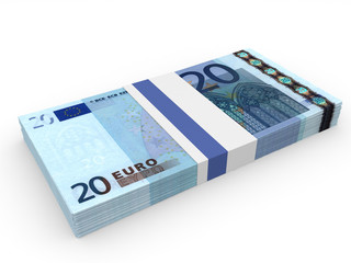 Obraz na płótnie Canvas Pack of banknotes. Twenty euros.