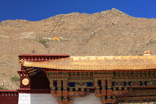 Sera Utse-hermitage over gilded roof. Sera monastery-Tibet. 1271