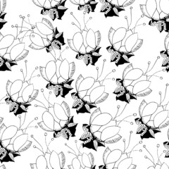 Seamless pattern with black and white flowers