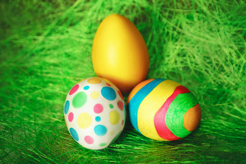 Easter eggs on green grass