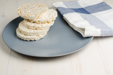 rice cake, puffed rice on table cloth