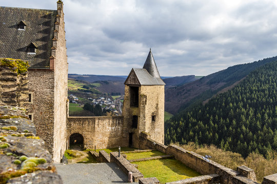 Bourscheid Castle in sunny spring day, Luxembourg