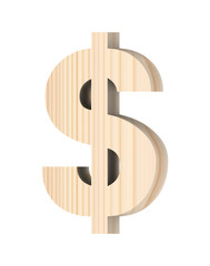 Dollar sign from wooden alphabet set isolated over white.